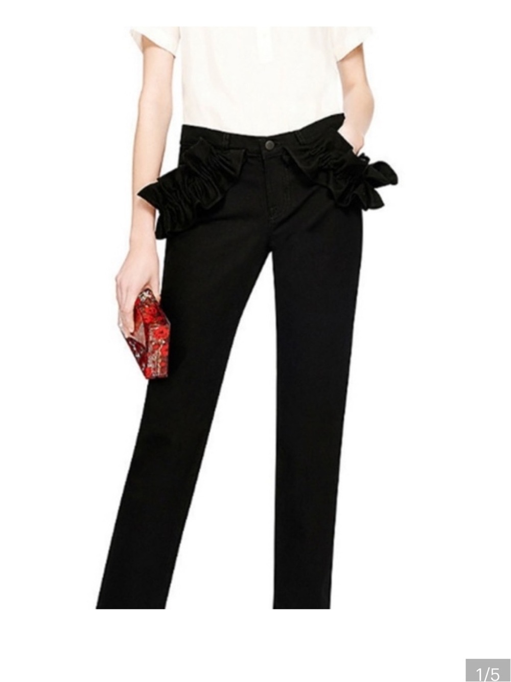 J Brand x Simone Rocha Jake Black Ruffled Boyfriend Straight Leg Designer Jeans,
